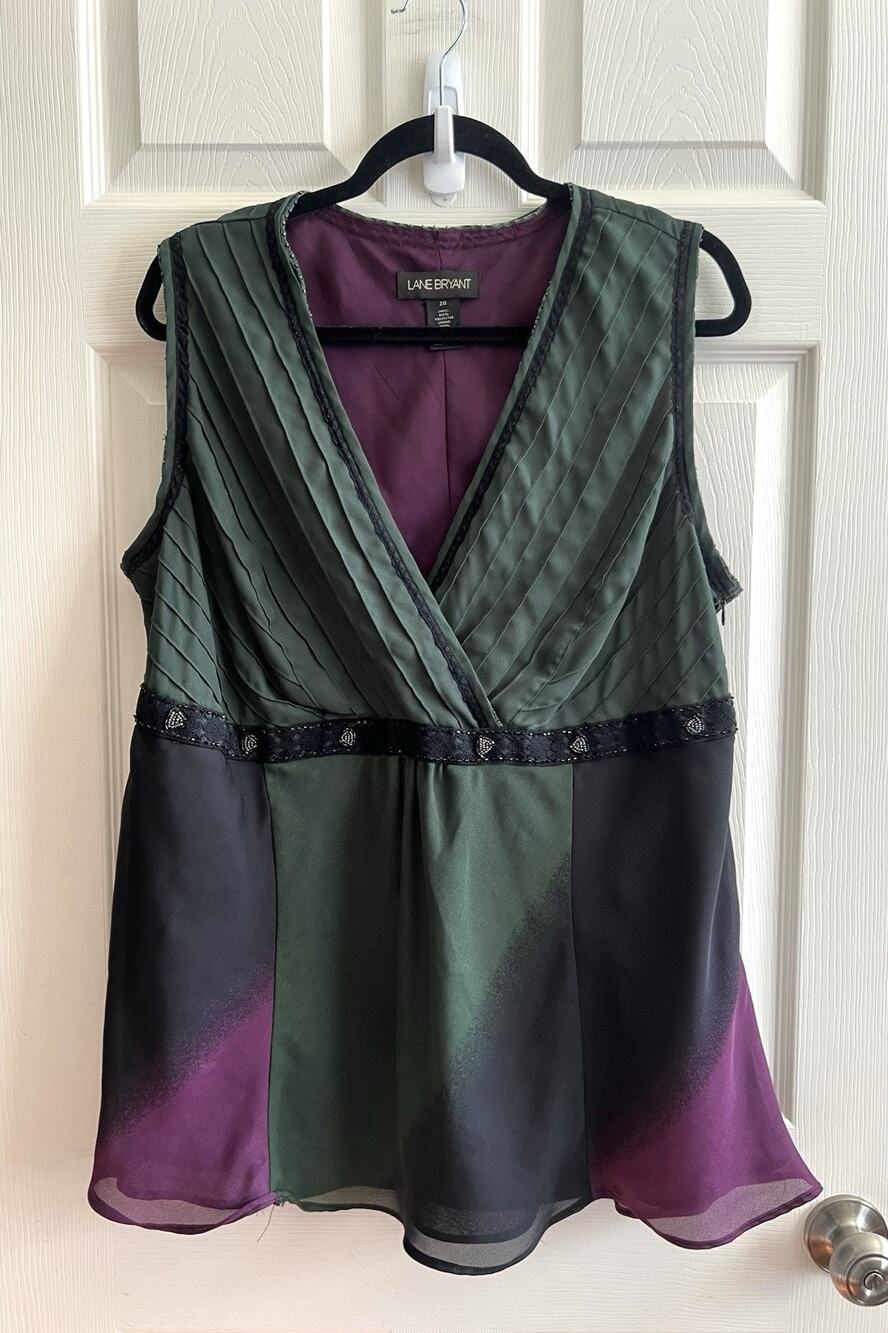 LANE BRYANT Green Purple Bead Lace Babydoll Top 20 Whimsical Mermaid Fairy Y2K